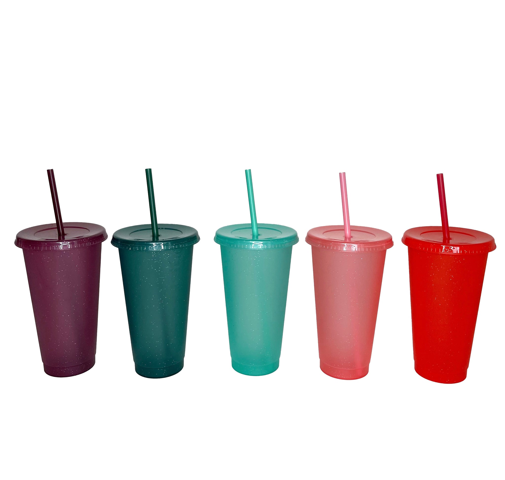 Red Glitter Plastic Reusable Cold Cup with Lid & Straw - 24 fl oz